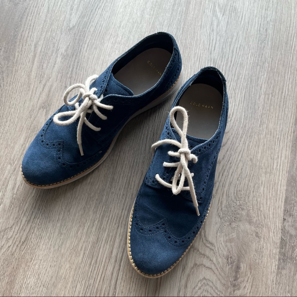 Cole Haan blue suede Oxford shoes